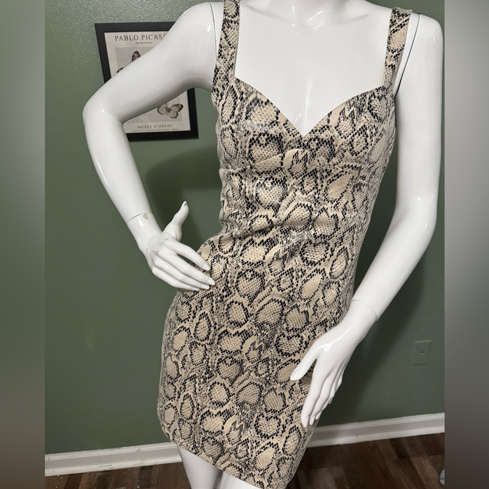 Zara Snake-Print Mini Dress in Beige and Black NWT Size XS